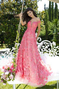 Tarik Ediz Coral Floral A-Line Maxi Dress