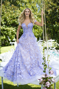 Tarik Ediz Lilac Floral A-Line Maxi Dress
